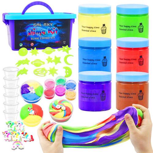 AMZ夜光星星棉花泥slime kit 6色棉花泥套装手工益智玩具热销 diy