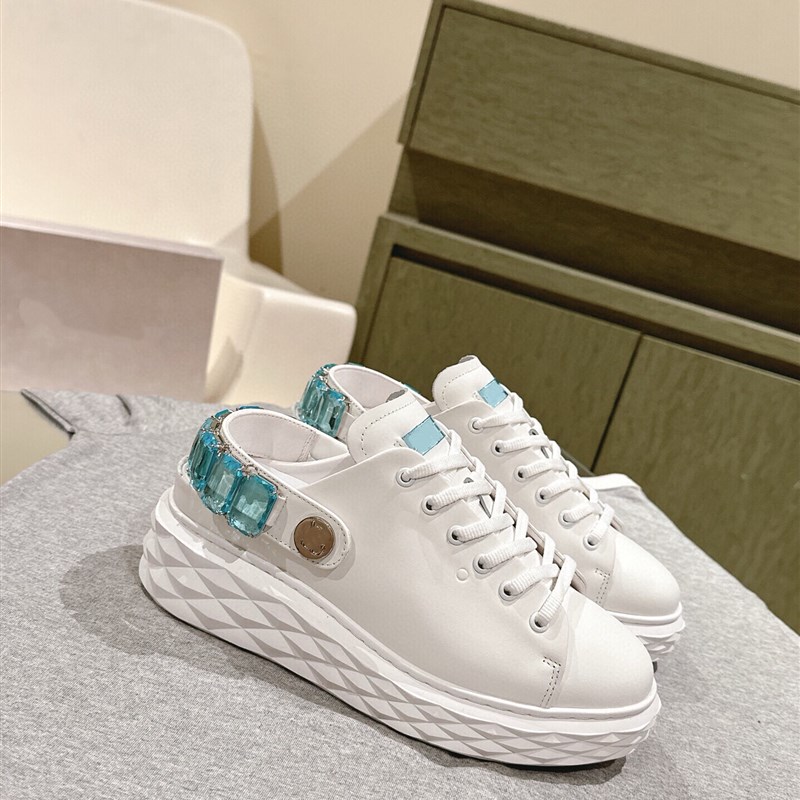 高板真皮大水钻厚底休闲凉拖鞋女25夏新款增高包头半拖两穿小白鞋