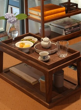 白驹格物榻榻米茶边几置物架黑胡桃木小矮桌实木飘窗茶桌边桌