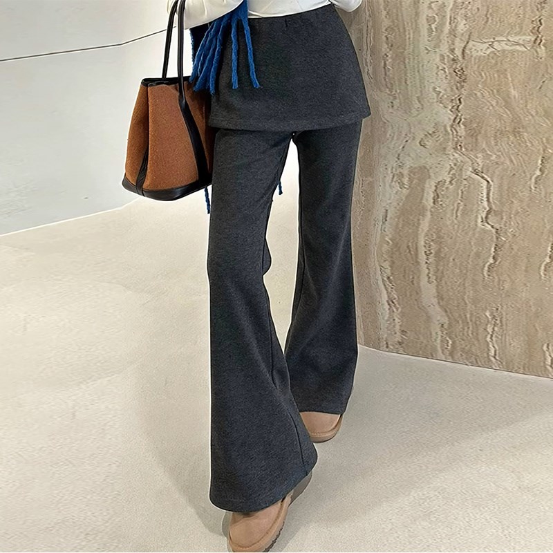 假两件设计感拼接围裙微喇休闲裤2C025春季新款高腰显瘦直筒长裤