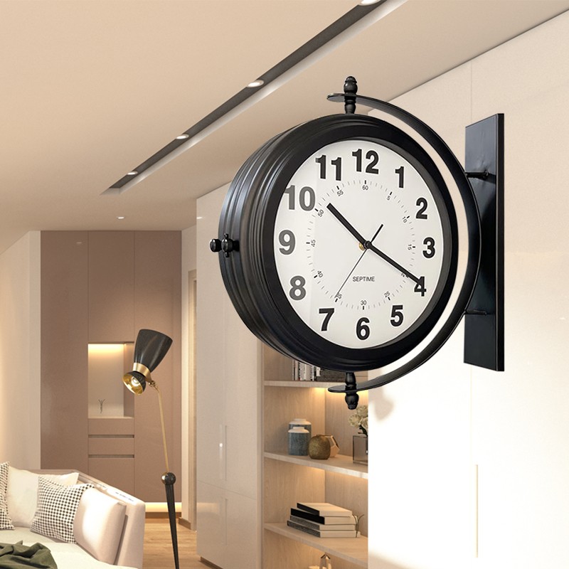 新品12英寸现代简约双面挂钟客厅轻奢静音时钟日式挂墙石英钟表