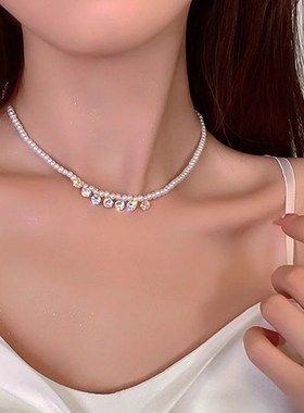 珍珠锆石短款项链女气质轻奢小众设G计感颈链锁骨链高级感配饰