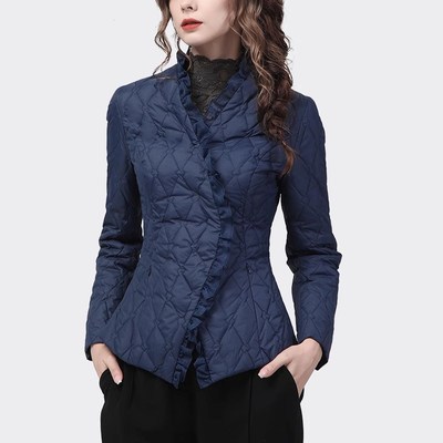 轻薄款羽绒棉服外k套女收腰2024冬季小个子短款木耳边修身显瘦棉