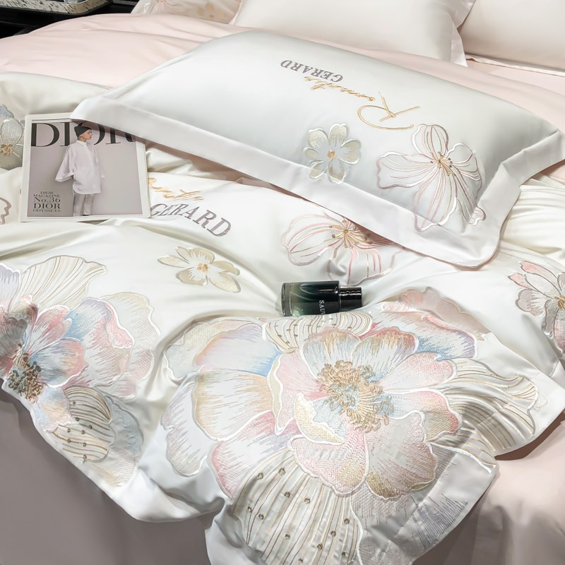 轻奢风A类200支长绒棉四件套高级感全棉裸睡床单花卉被套纯棉床品