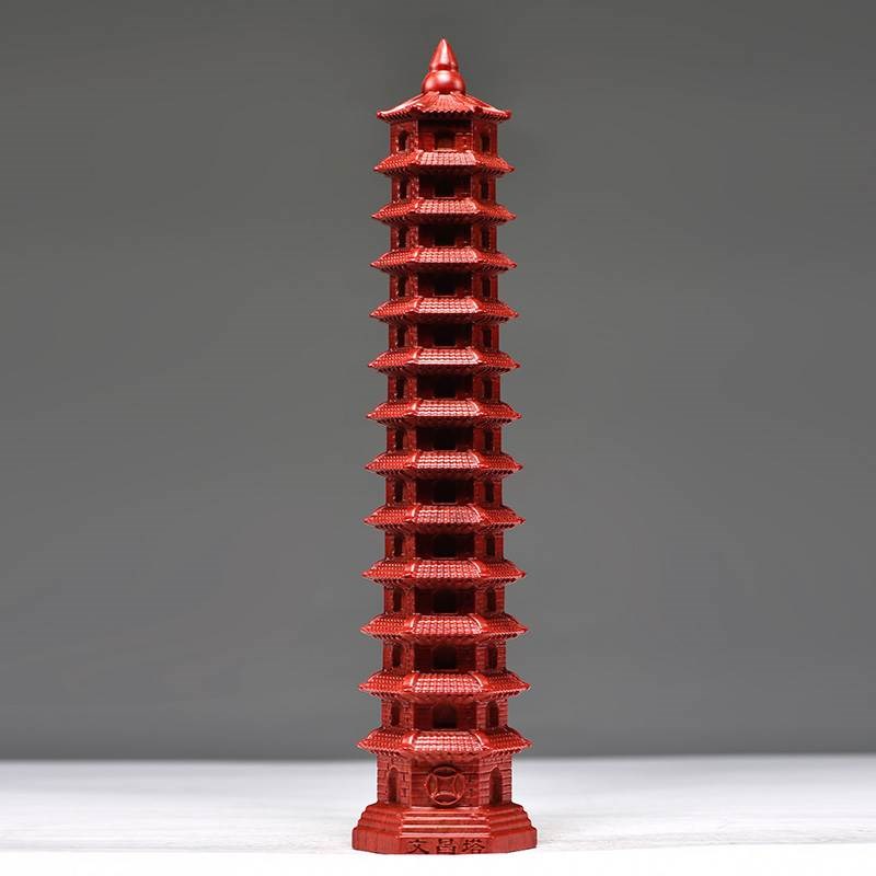 绿色实木雕刻13层文昌塔摆件木头十三层文昌塔办公装饰送礼工艺品