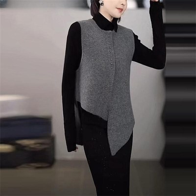 设计感不规则针织马甲女春季新款叠穿内搭上衣打底衫X轻奢两件套
