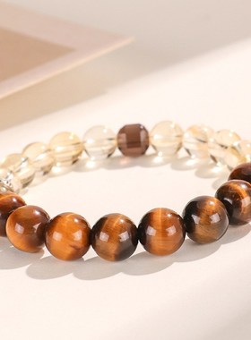 新品黄虎眼手串j刻面方形茶水晶串珠手链女小众高级感首饰