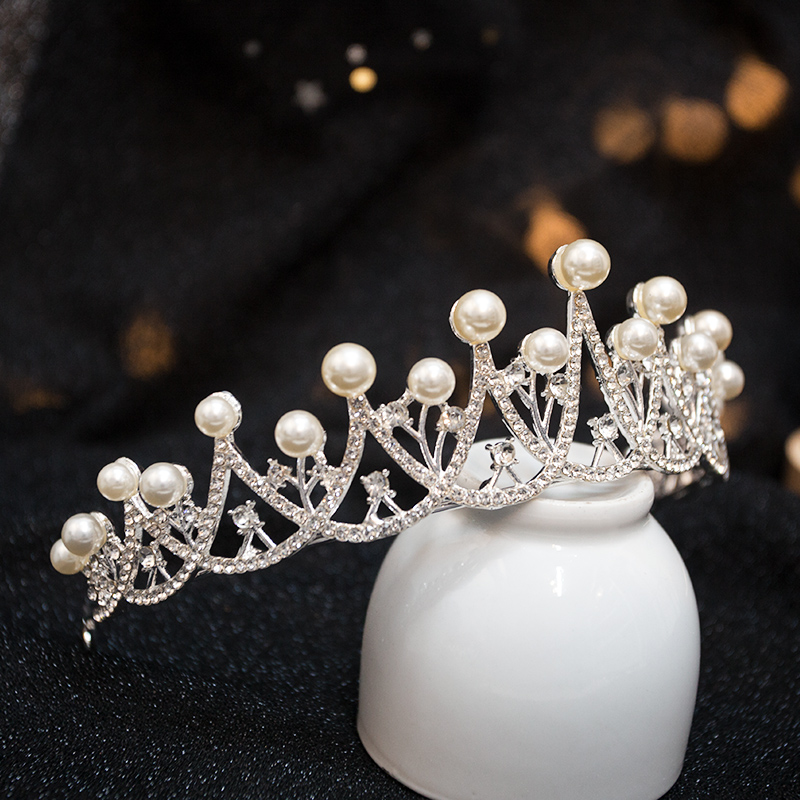 儿童皇冠头饰公主高端头纱珍珠女童韩式发箍小女孩演出生日王冠仙