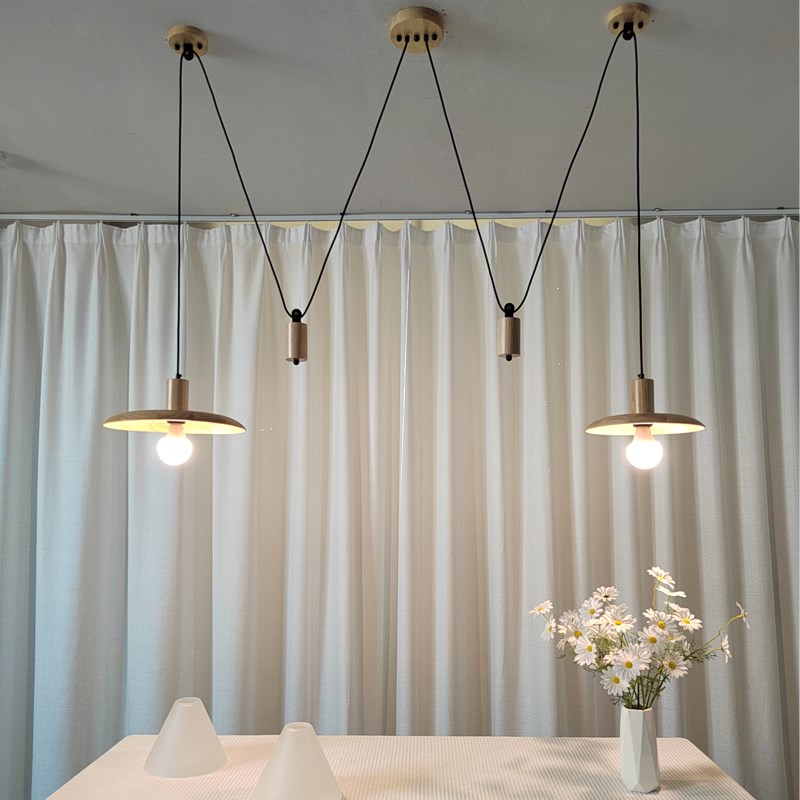 餐厅奶油风创意吊灯吧台书房拉伸升降移位北欧实木茶室民宿侘寂风