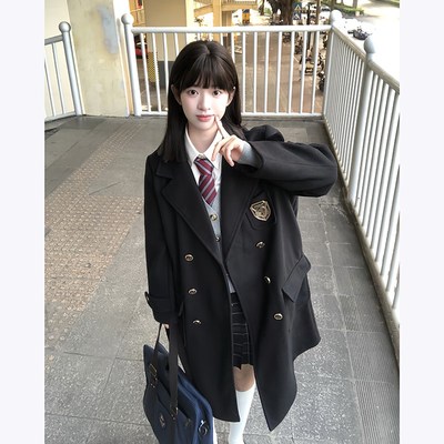 东京岁时记jk大衣校供毛呢外套女学院风长款黑色毛绒大衣津南女大