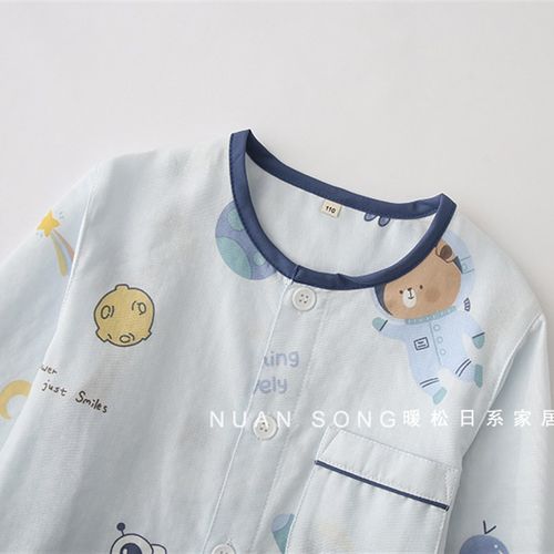 春夏男童纯棉纱布睡衣可爱卡通儿童男孩春秋长袖薄款中大童家居服