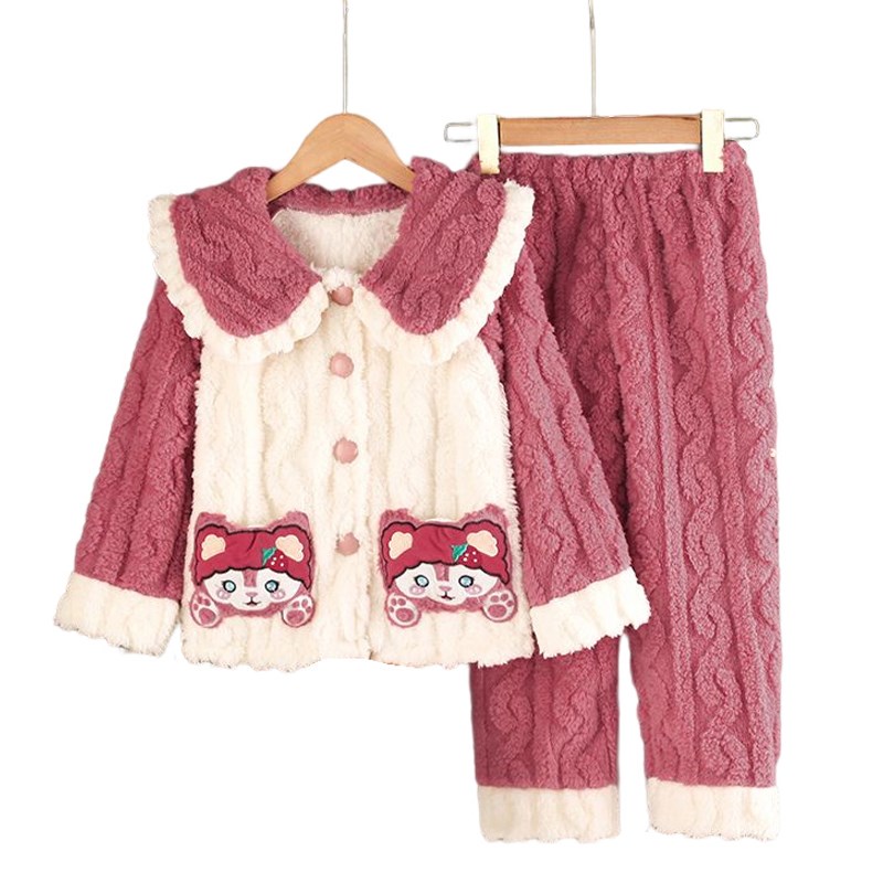 儿童睡衣女童珊瑚绒加绒加厚法兰绒秋冬季女孩宝宝大童家居服套装