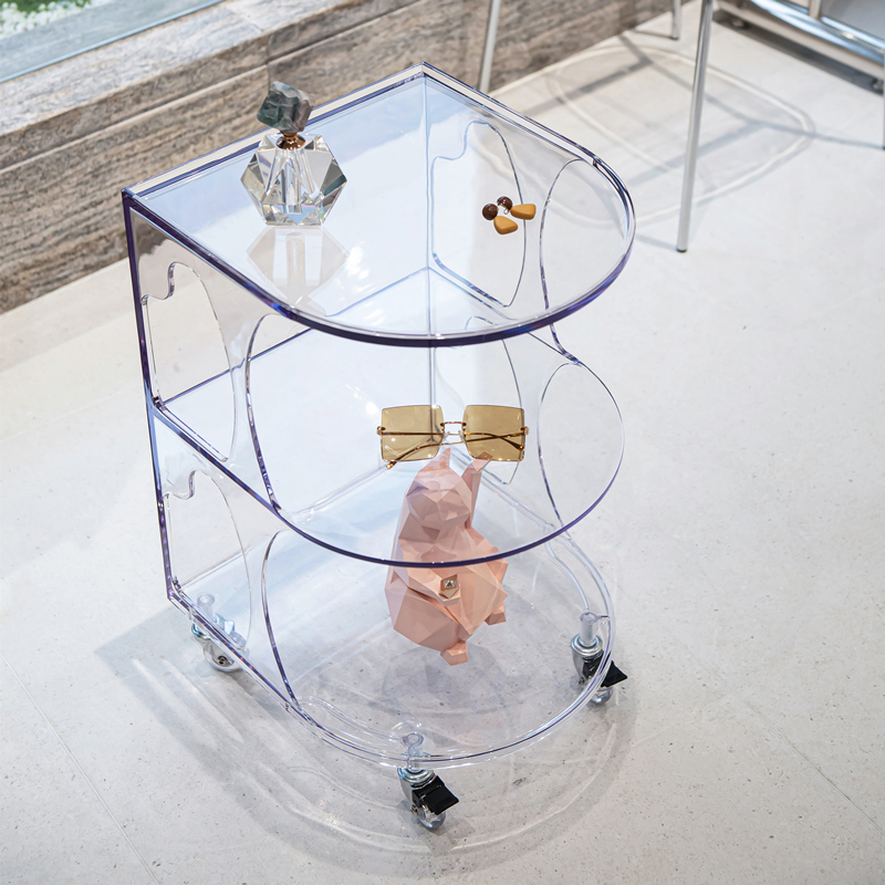 北欧收纳小推车置物架网红小边几带滚轮白色奶油风多功能移动餐车