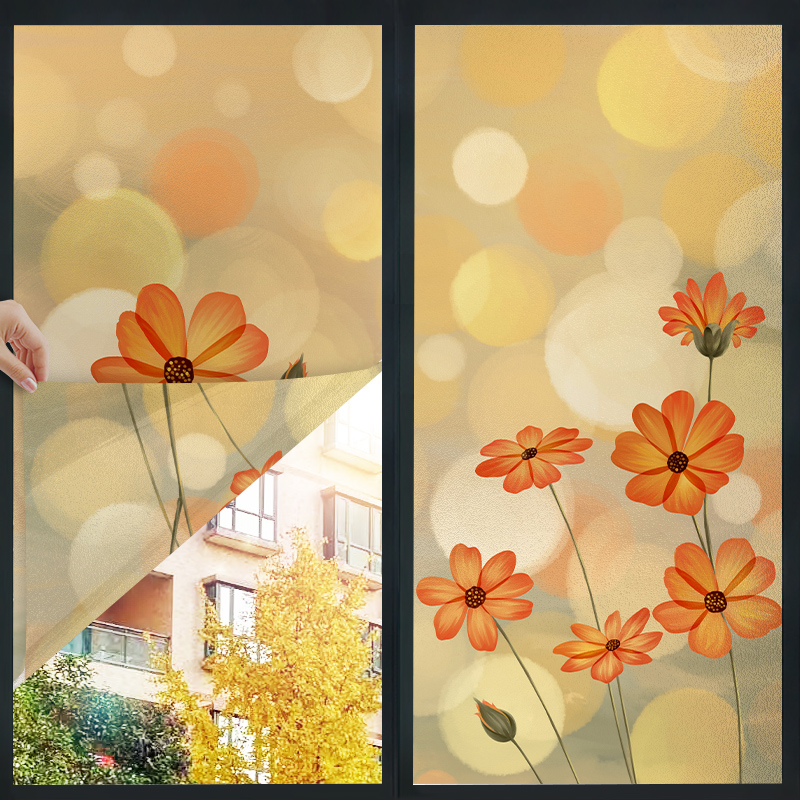 网红磨砂窗户贴纸卧室花卉玻璃门贴纸透光不透明看不到人影防窥膜