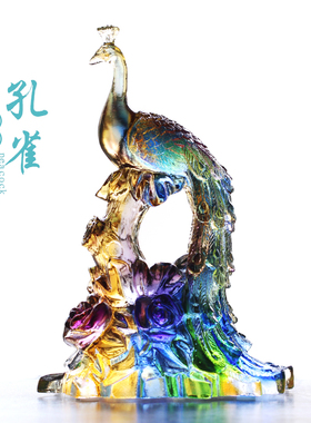 琉璃孔雀家具客厅玄关装饰摆件促姻缘结婚礼物乔迁新居礼品摆件