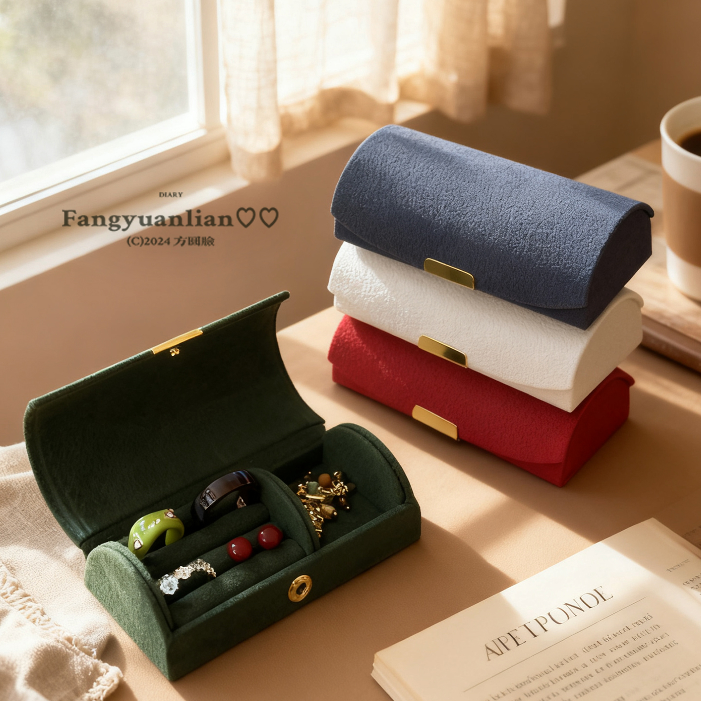 精致便携迷你首饰收纳盒女出差旅行防氧化戒指珠宝轻奢绒布饰品盒