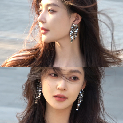 耳环银色亮片流苏耳钉女