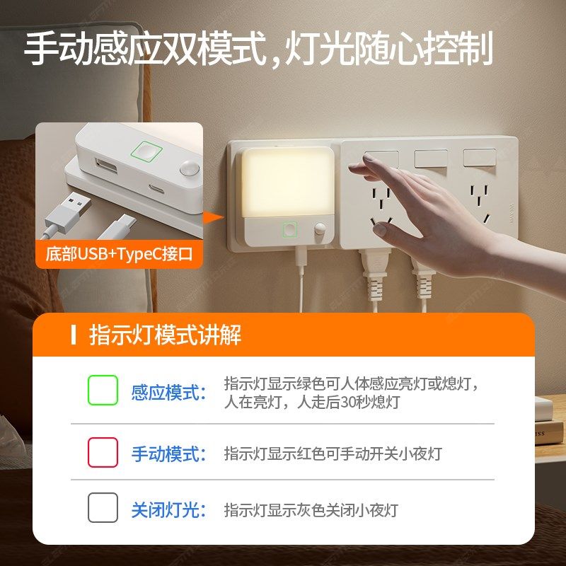 扩展插座多功能小夜灯一体床头灯86型暗装拓展插座多孔墙壁转换器