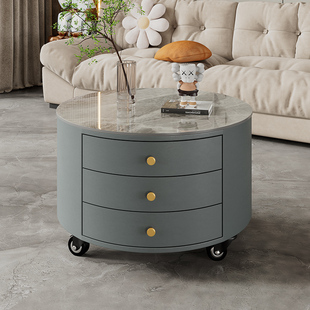 极简圆形小茶几猫抓皮轻奢岩板茶几飘窗柜茶桌床头收纳柜沙发边几