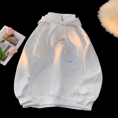 高领连帽加绒加厚卫衣男女款高级感冬季重磅假两件半拉链上衣外套