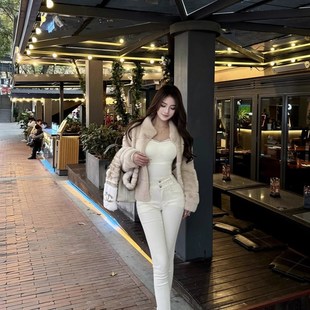 牛仔裤 基础双扣百搭收腰显瘦紧身白色小脚裤 女 小白裤 2025秋冬新款