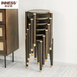 英尼斯 实木凳子椅子休闲圆凳客厅家用餐凳高凳简约小板凳可叠放