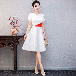 年会小礼服裙女白色礼仪服装颁奖演讲比赛朗诵合唱团演出服主持人