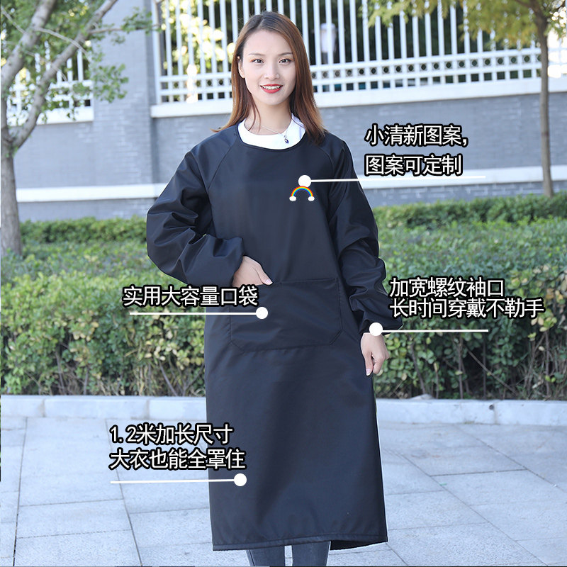 长袖围裙女时尚工作罩衣家用厨房大人加绒加厚保暖外套冬干活定制