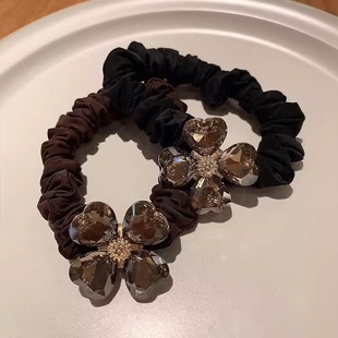 四叶草水钻发圈轻奢高级丸子头2024新款气质女马尾头绳扎头发发绳