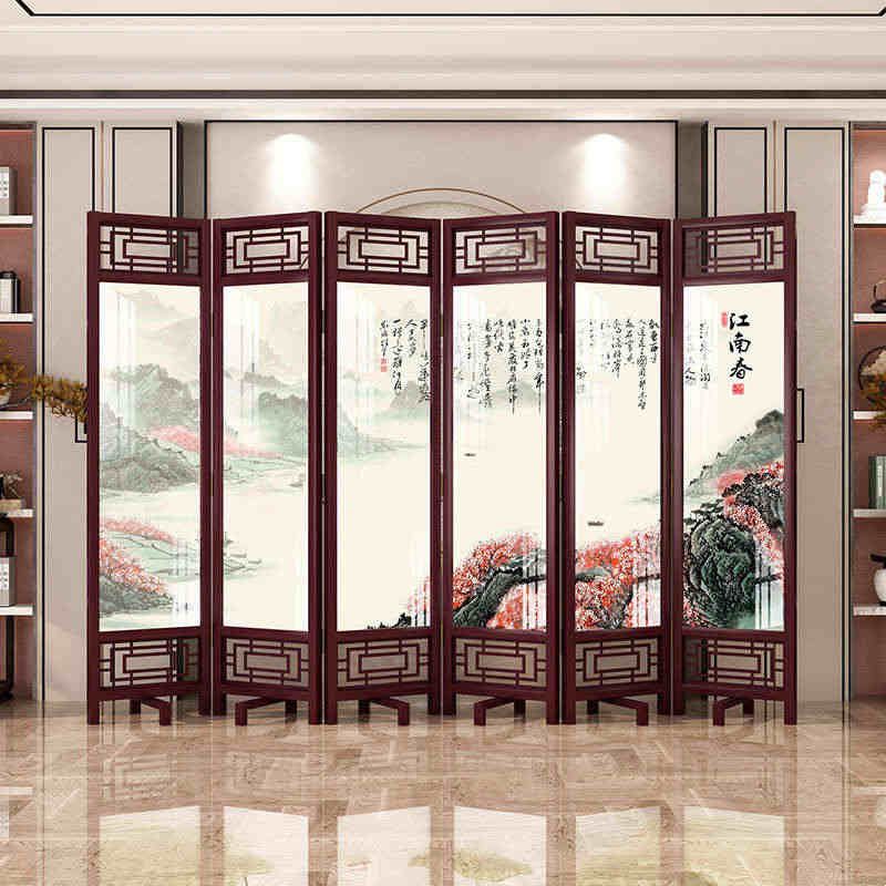 新中式隔断客厅办公室酒店入门玄关遮挡自带十字旋转底座镂空屏风