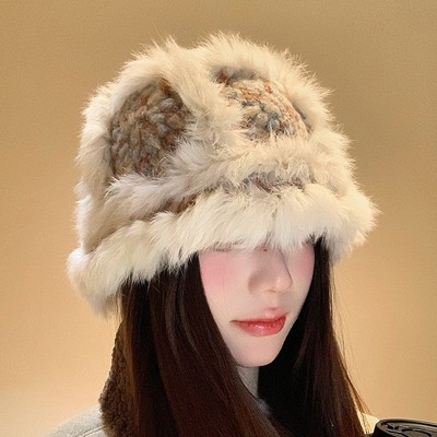2025新款真兔毛云朵针织醒狮帽