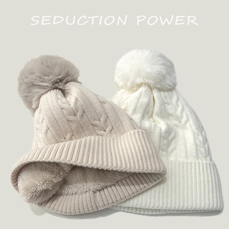 加绒毛线帽女款冬季保暖加厚百搭冷帽防风麻花针织帽护耳学生帽子