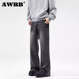男宽松直筒cleanfit简约闪电纹长裤 AWRB美式 复古水洗潮牌牛仔裤