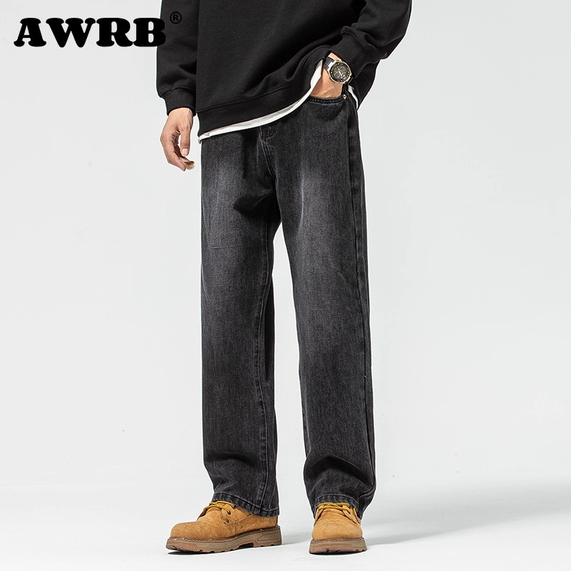 AWRB男士牛仔裤春秋季2024新款重磅美式宽松直筒复古男生阔腿裤