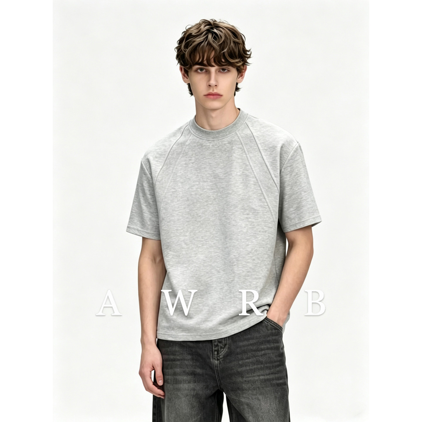 AWRB太空棉空气层美式正肩解构短袖T恤夏季潮牌宽松休闲百搭上衣