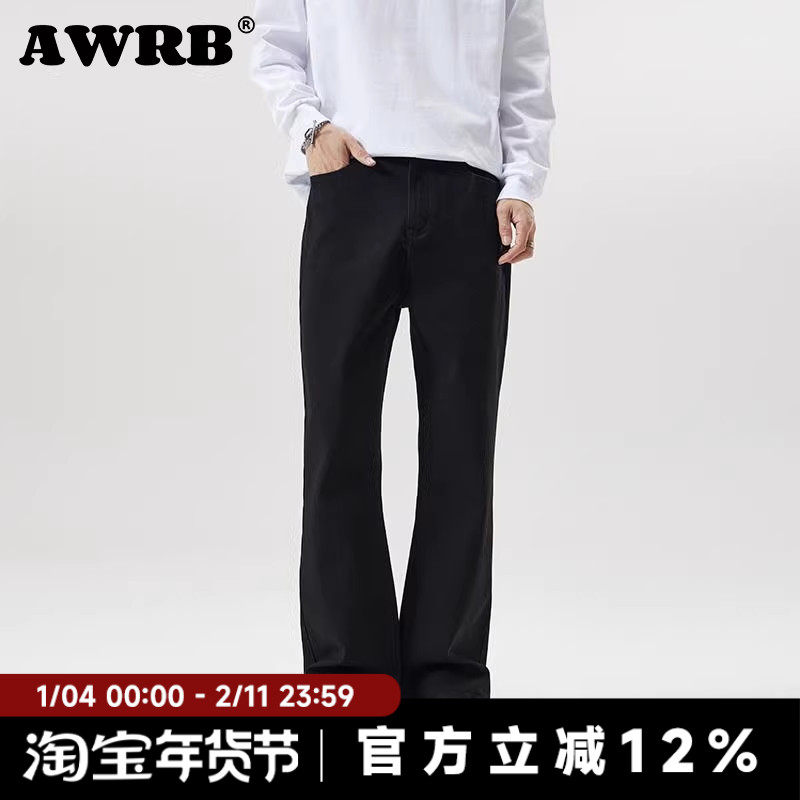 AWRB基础款高街显瘦微喇黑色牛仔裤男女美式复古cleanfit直筒裤,男装,牛仔裤,淘宝优惠券,粉丝福利购,淘宝优惠卷