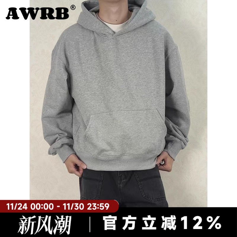 AWRB美式复古cleanfit短款卫衣男加厚休闲百搭帽衫宽松简约上衣