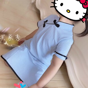 女童旗袍夏季中式民国风复古改良女孩唐装连衣裙小学生演出服红色