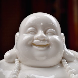 东方泥土《祥云笑佛》德化白瓷弥勒佛雕塑艺术工艺品中式家居摆件