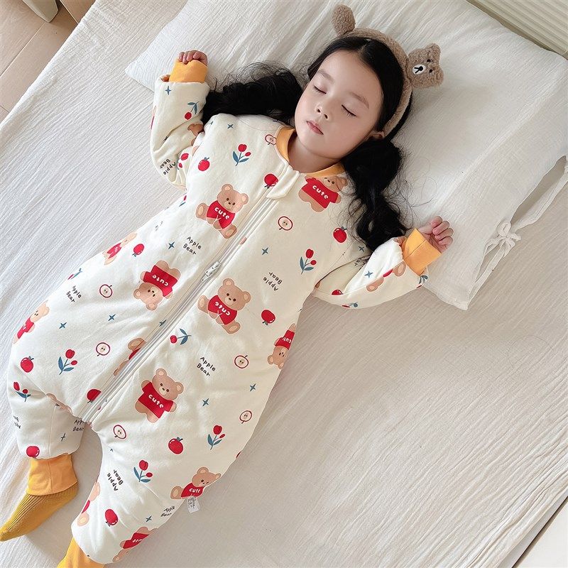 儿童睡袋冬季加厚防寒宝宝纯棉夹棉连体睡衣婴儿秋冬款保暖防踢被