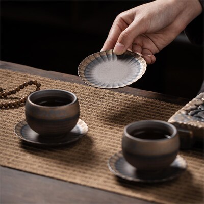 柴烧陶瓷茶杯垫家用主人杯功夫茶具茶道品茗水杯垫隔热防烫防滑垫