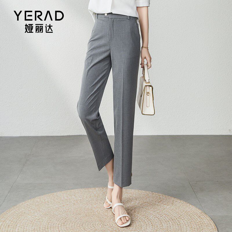 娅丽达女裤灰色九分裤女夏季新款西裤黑色裤子小个子西装裤烟管裤