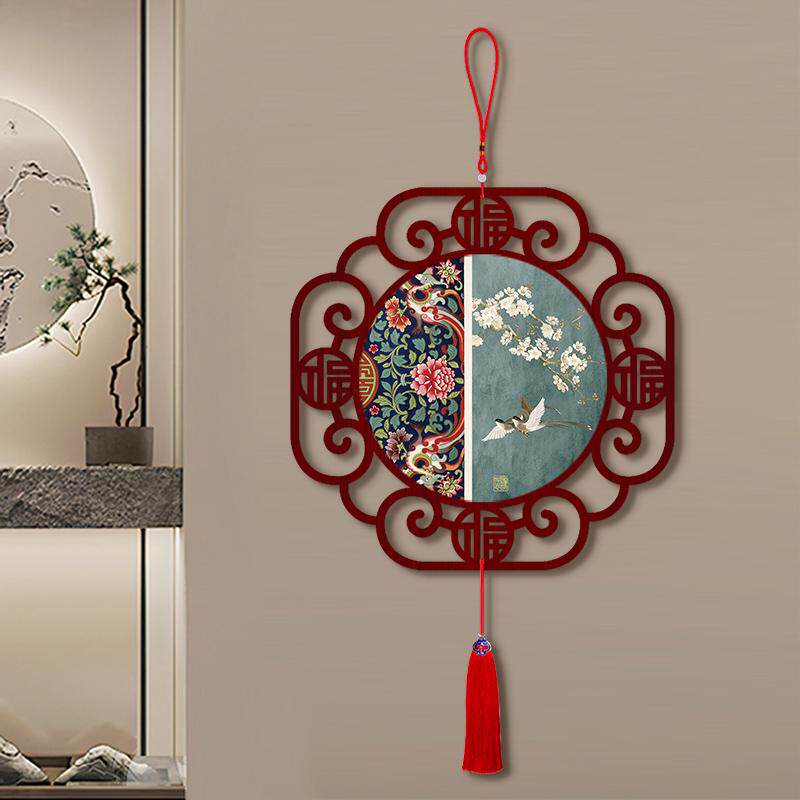 新中式复古植物花鸟国画中国结挂饰茶楼摆件挂件玄关餐厅装饰画