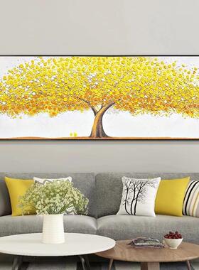 S1877 杨砂岩油画横款墙卧室餐厅挂画床头现代装饰画黄金树702000