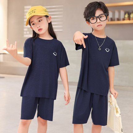 儿童家居服夏季薄款冰丝男童女童睡衣短袖套装大童女孩空调服夏款