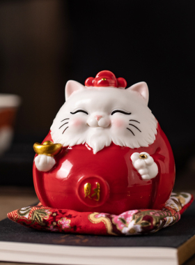 招财陶瓷c猫摆件创意可爱猫咪吉祥物家居办公桌面装饰工艺品礼品