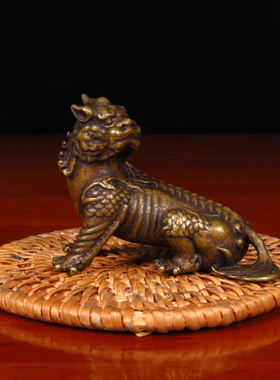 仿古工艺品招财黄铜n谛听实心小摆件独角神兽居家客厅装饰品车载