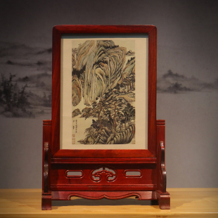 红木插屏文房f四宝仿古风文玩明清书房实木画框相框架座屏台屏摆