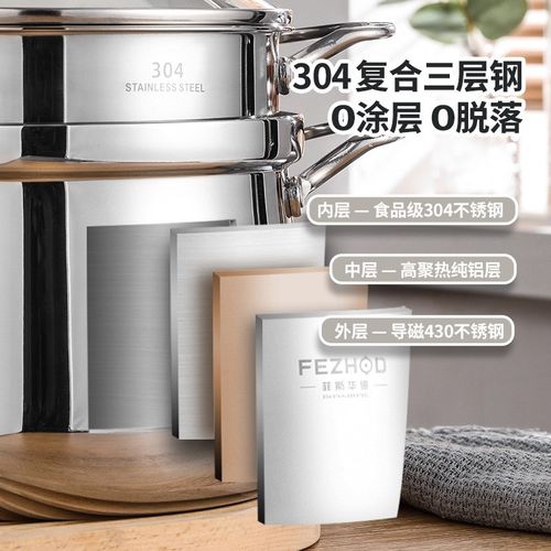 家用加高防溢复底小汤锅304不锈钢双耳炖汤锅火锅锅蒸锅笼屉
