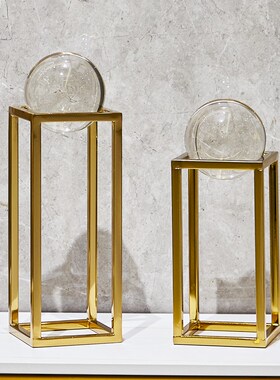 轻奢风几何玻璃球摆件现代客厅酒柜隔断柜办N公室书房柜家居装饰